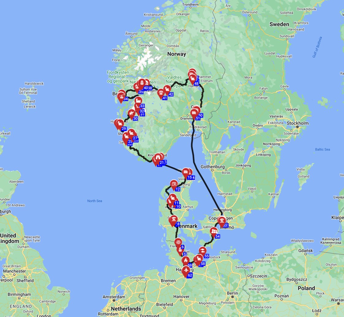 Map for Hamburg Roundtrip - To Denmark  Norway